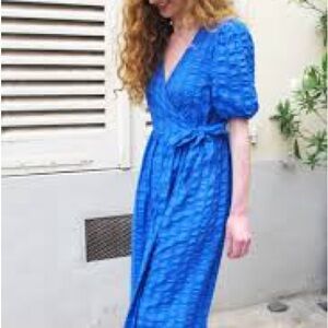 Reitmans Royal Blue Wrap Midi Dress with Tie Waist